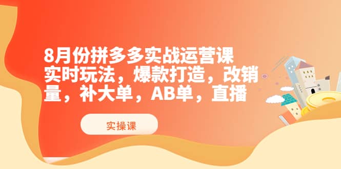 8月份拼多多实战运营课，实时玩法，爆款打造，改销量，补大单，AB单，直播娅氪网创资源-网创项目资源站-副业项目-创业项目-搞钱项目娅氪网创资源