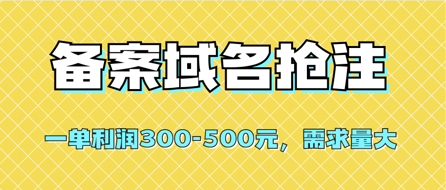 【全网首发】备案域名抢注，一单利润300-500元，需求量大娅氪网创资源-网创项目资源站-副业项目-创业项目-搞钱项目娅氪网创资源