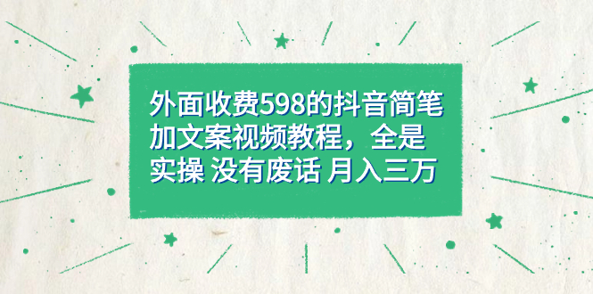 外面收费598抖音简笔加文案教程，全是实操 没有废话 月入三万（教程+资料）娅氪网创资源-网创项目资源站-副业项目-创业项目-搞钱项目娅氪网创资源