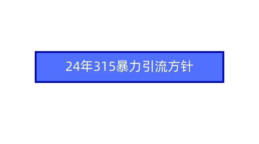 2024年315暴力引流方针娅氪网创资源-网创项目资源站-副业项目-创业项目-搞钱项目娅氪网创资源
