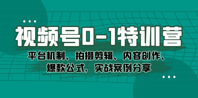 视频号0-1特训营：平台机制、拍摄剪辑、内容创作、爆款公式，实战案例分享娅氪网创资源-网创项目资源站-副业项目-创业项目-搞钱项目娅氪网创资源