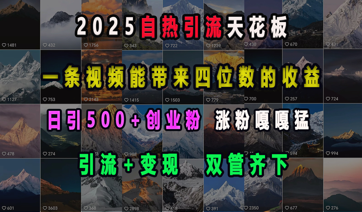 2025自热引流天花板，一条视频能带来四位数的收益，引流+变现双管齐下，日引500+创业粉，涨粉嘎嘎猛娅氪网创资源-网创项目资源站-副业项目-创业项目-搞钱项目娅氪网创资源
