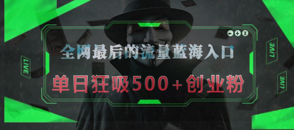 全网最后的流量蓝海入口,半小时引流50+创业粉,单日狂吸500+创业粉娅氪网创资源-网创项目资源站-副业项目-创业项目-搞钱项目娅氪网创资源