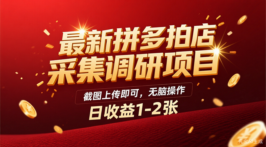 最新拼多多拍店采集调研项目，截图上传即可，无脑操作，日收益1-2张娅氪网创资源-网创项目资源站-副业项目-创业项目-搞钱项目娅氪网创资源