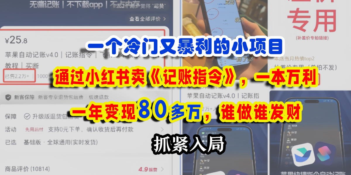 一个冷门又暴利的小项目，通过小红书卖《记账指令》，一本万利，一年变现80多万，谁做谁发财娅氪网创资源-网创项目资源站-副业项目-创业项目-搞钱项目娅氪网创资源