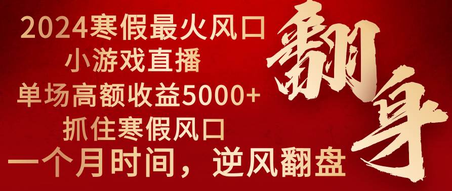2024年最火寒假风口项目 小游戏直播 单场收益5000+抓住风口 一个月直接提车娅氪网创资源-网创项目资源站-副业项目-创业项目-搞钱项目娅氪网创资源
