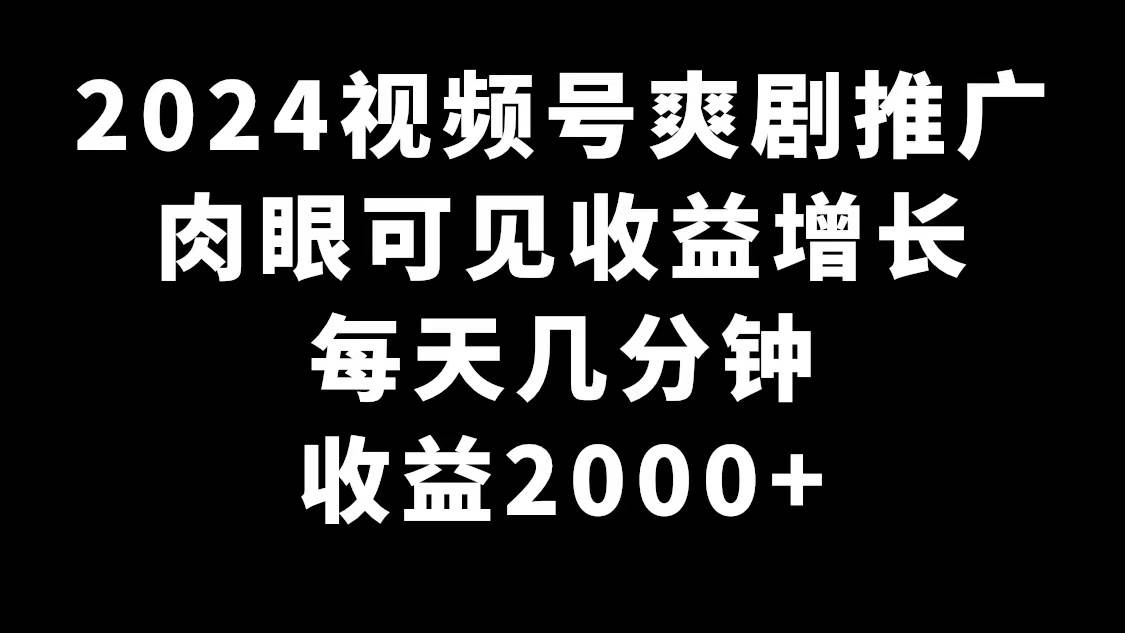 2024视频号爽剧推广,肉眼可见的收益增长,每天几分钟收益2000+娅氪网创资源-网创项目资源站-副业项目-创业项目-搞钱项目娅氪网创资源