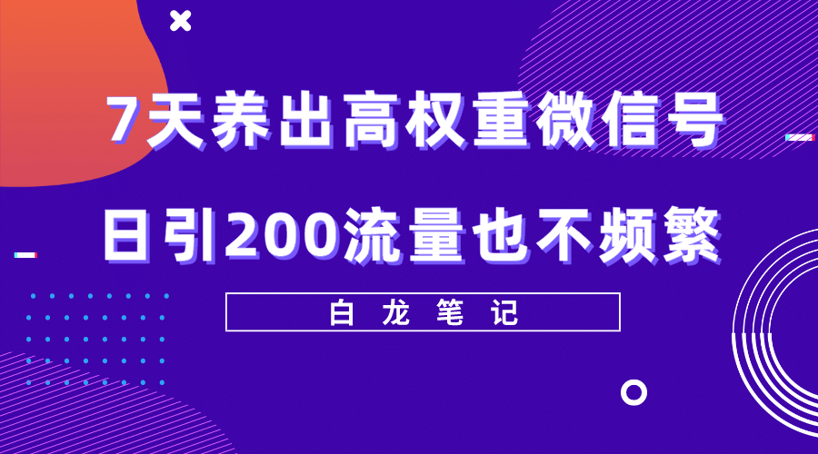 7天养出高权重微信号，日引200流量也不频繁，方法价值3680元娅氪网创资源-网创项目资源站-副业项目-创业项目-搞钱项目娅氪网创资源