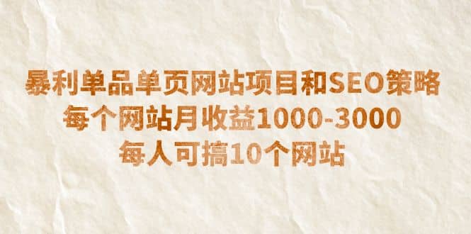 暴利单品单页网站项目和SEO策略 每个网站月收益1000-3000 每人可搞10个娅氪网创资源-网创项目资源站-副业项目-创业项目-搞钱项目娅氪网创资源