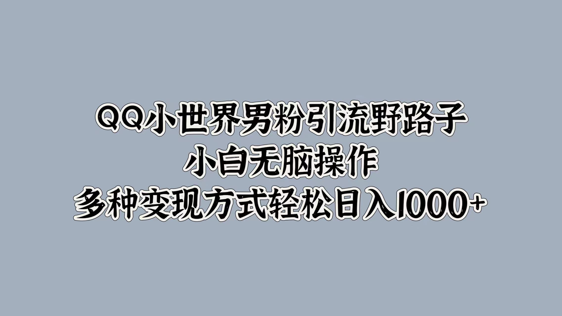 QQ小世界男粉引流野路子，小白无脑操作，多种变现方式轻松日入1000+娅氪网创资源-网创项目资源站-副业项目-创业项目-搞钱项目娅氪网创资源