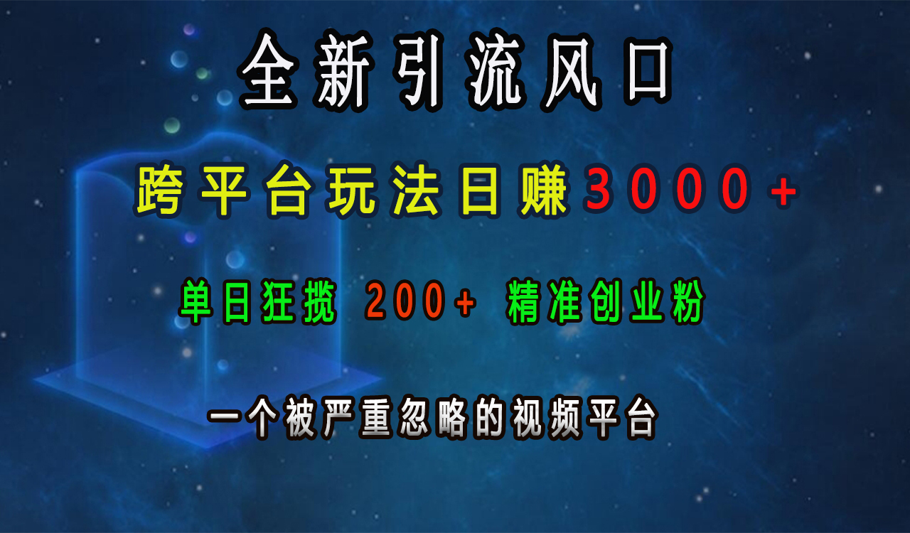 全新引流风口,跨平台玩法日赚3000+,单日狂揽200+精准创业粉,一个被严重忽略的视频平台娅氪网创资源-网创项目资源站-副业项目-创业项目-搞钱项目娅氪网创资源