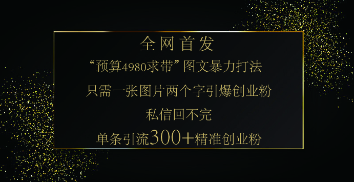 小红书，“预算 4980 带我飞” 的神奇图片引流法，堪称涨粉核武器！只需一张图，就能单条笔记凭借此方法，轻松引流 300 + 精准创业粉！娅氪网创资源-网创项目资源站-副业项目-创业项目-搞钱项目娅氪网创资源