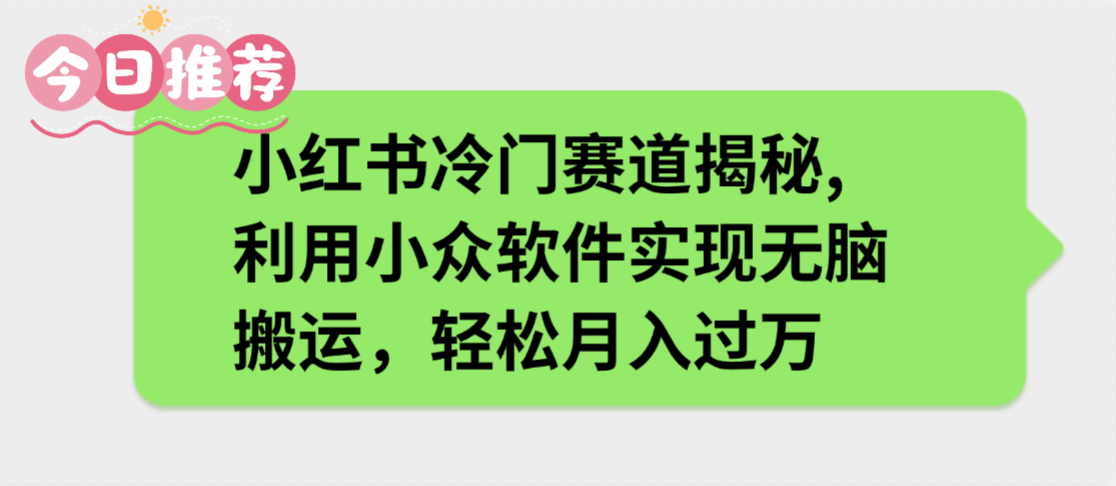 小红书冷门赛道揭秘,利用小众软件实现无脑搬运，轻松月入过万娅氪网创资源-网创项目资源站-副业项目-创业项目-搞钱项目娅氪网创资源