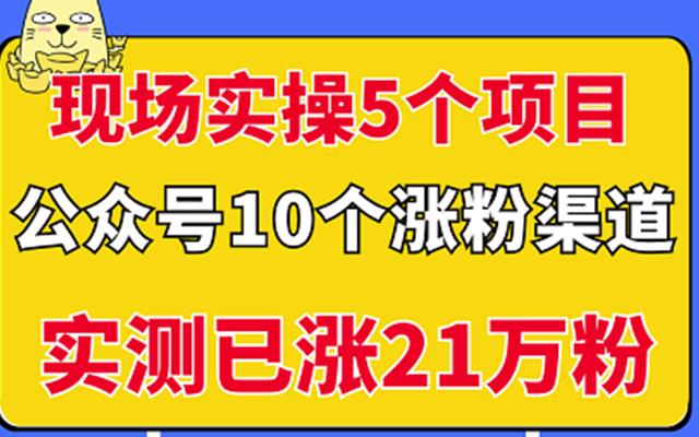 现场实操5个公众号项目，10个涨粉渠道，实测已涨21万粉！娅氪网创资源-网创项目资源站-副业项目-创业项目-搞钱项目娅氪网创资源