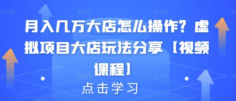 月入几万大店怎么操作？虚拟项目大店玩法分享【视频课程】娅氪网创资源-网创项目资源站-副业项目-创业项目-搞钱项目娅氪网创资源