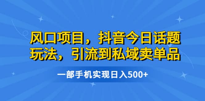 风口项目，抖音今日话题玩法，引流到私域卖单品，一部手机实现日入500+娅氪网创资源-网创项目资源站-副业项目-创业项目-搞钱项目娅氪网创资源