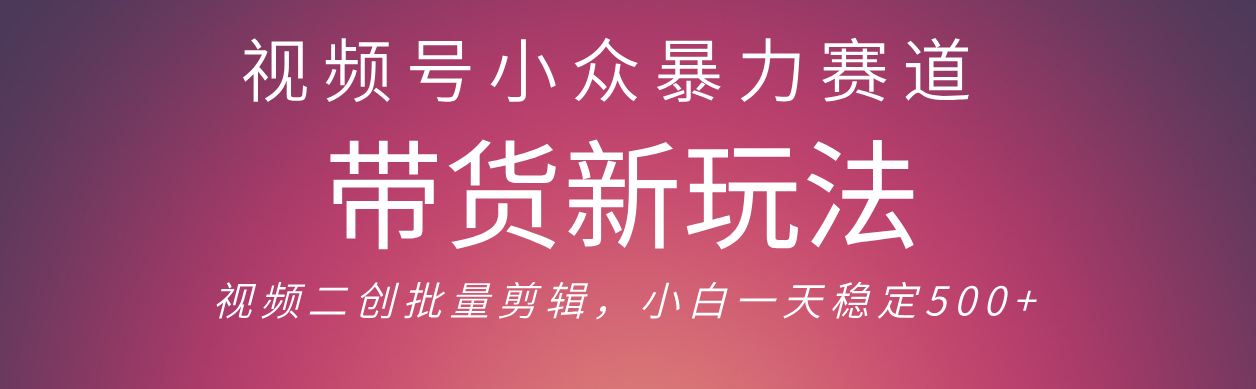视频号小众暴力赛道，最新带货玩法 小白也能轻松日入500+ 保姆及教程娅氪网创资源-网创项目资源站-副业项目-创业项目-搞钱项目娅氪网创资源