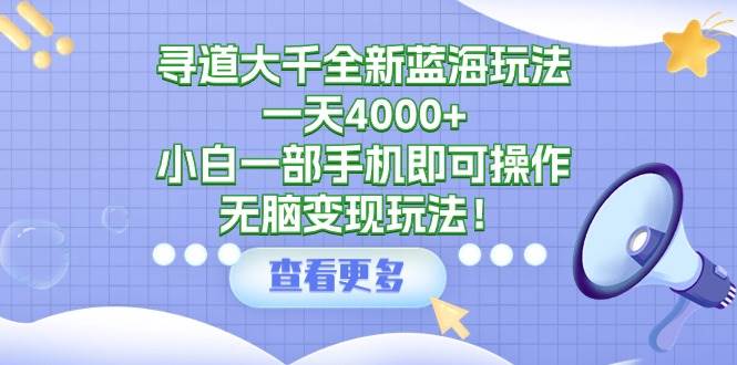 寻道大千全新蓝海玩法，一天4000+，小白一部手机即可操作，无脑变现玩法！娅氪网创资源-网创项目资源站-副业项目-创业项目-搞钱项目娅氪网创资源