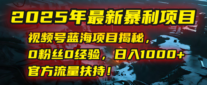 2025年最新暴利项目:视频号蓝海项目揭秘,0粉丝0经验,日入1000+,官方流量扶持!娅氪网创资源-网创项目资源站-副业项目-创业项目-搞钱项目娅氪网创资源