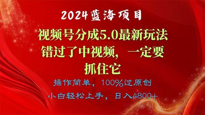 2024蓝海项目，视频号分成计划5.0最新玩法，错过了中视频，一定要抓住…娅氪网创资源-网创项目资源站-副业项目-创业项目-搞钱项目娅氪网创资源