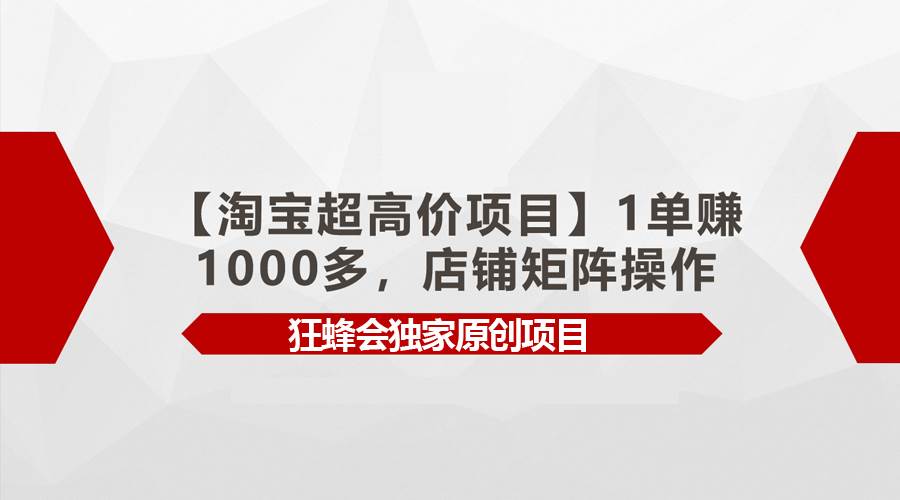 【淘宝超高价项目】1单赚1000多，店铺矩阵操作娅氪网创资源-网创项目资源站-副业项目-创业项目-搞钱项目娅氪网创资源